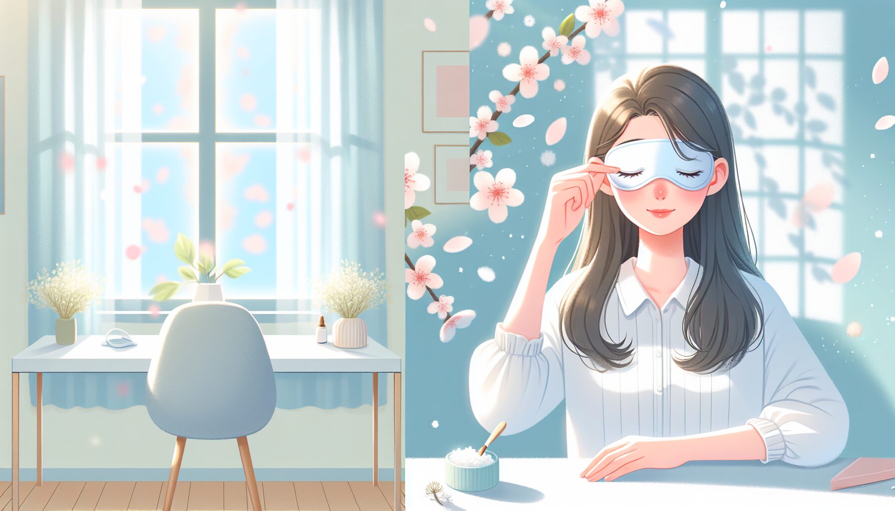 春の花粉症による目のかゆみ対策を実践する女性のイラスト