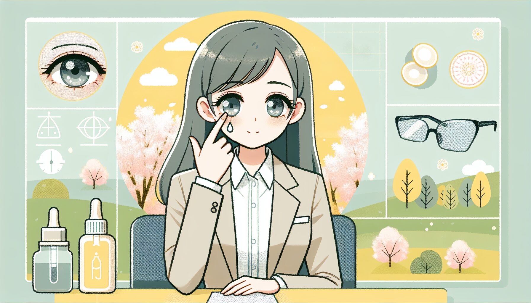 春の花粉症で目がかゆいときのコンタクトのまま使える対策を解説するブログのアイキャッチ画像