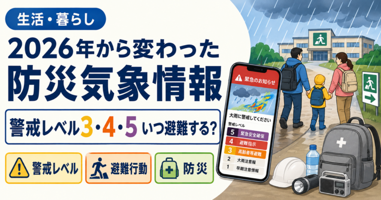 2026年から変わった防災気象情報と警戒レベル3・4・5の避難行動を示すアイキャッチ